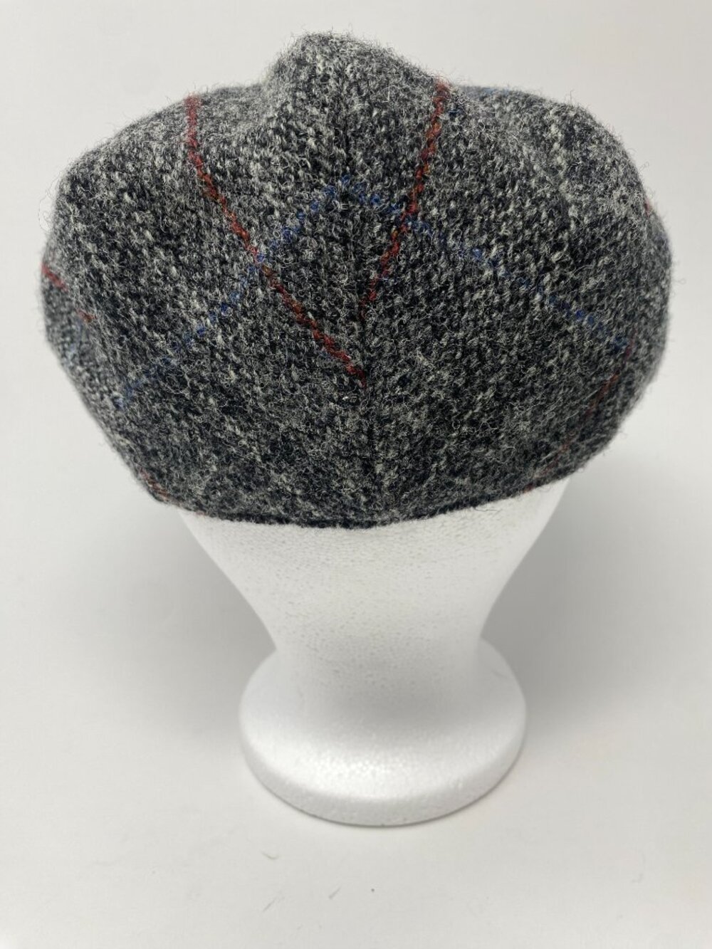 Harris Tweed Flat Cap Hat Cabbie Newsboy Wool Size 7 M Gray Red Plaid Vintage - Picture 4 of 9